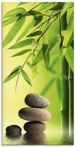ARTland Wanddeko Glasbilder Wandbild Glas Bild einteilig 30x60 cm Hochformat Asien Wellness Zen Steine Spa Blätter Entspannung Bambus Grün T9PN