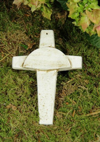 friedhofskerze.de Grabkreuz, Messing, altweiß