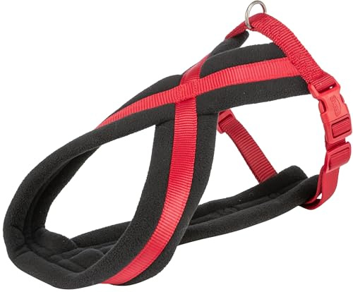 TRIXIE harnais Premium Touring taille M–L : tour de poitrine 50–90 cm/25 mm en rouge – harnais sportif avec rembourrage en polaire, réglable en continu pour chiens de taille moyenne