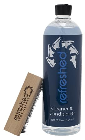 Refreshed Shoe Cleaner & Conditioner - Large 32 oz Refill + Brush - Easily Clean Suede, Leather, Nubuck, Canvas and Mesh Shoes
