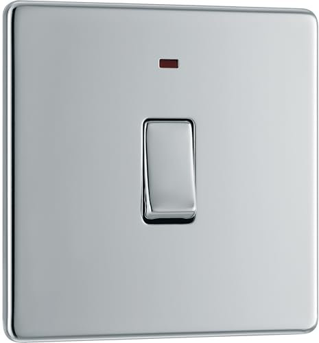 BG Electrical Single Wall Switch with LED Power Indicator, Double Pole, Screwless Front Plate, Slim Profile, Premium Flatplate, Polished Chrome, 20A, FPC31