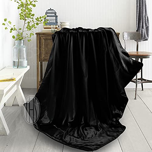THXSILK Kuscheldecke Seide Innen und außen Seidenwohndecke 135x180cm hochwertige Flauschige Seide Decke Schwarz - weiche Maulbeerseide Sofadecke/Couchdecke