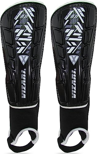 Vizari Malaga Soccer Shin Guard for Kids| Youth Soccer Shin Guard | Lightweight and Breathable Child Calf Protective Gear Soccer Equipment | Black/White | XS- YOUTH