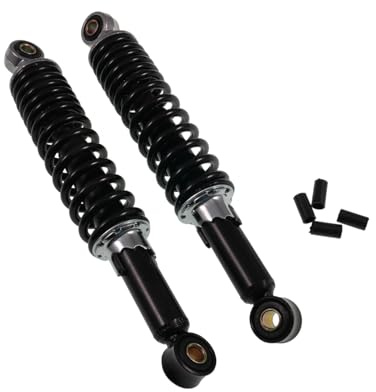2x Stoßdämpfer Set 280 mm schwarz, Auge 8/10 mm, kompatibel mit Mofa, Moped | Federbein Satz mit 2 Stoßdämpfern, Länge 280 mm, 5-stufig einstellbar, Auge oben/unten, Schwarz/Chrom; kompatibel mit Roller