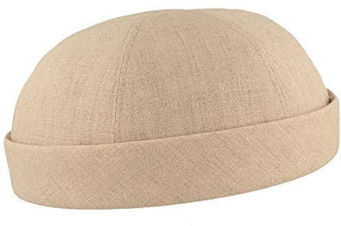 Bullani Sommer Docker-Cap Dockermütze Seemannsmütze aus 100% Leinen – Made IN Germany – Beige - Gr- 62