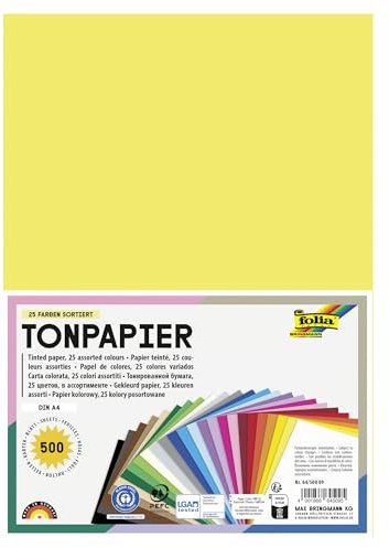 folia 64/500 09 – pappersblandning, DIN A4, 130 g/m², 500 ark sorterade i 25 färger, för pyssel och kreativ utformning av kort, fönsterbilder och för scrapbooking