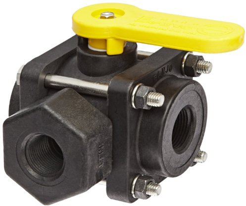 Banjo V200SL Polypropylene Side Load Ball Valve, Three Piece, Three Way, Full Port, 2 NPT Female