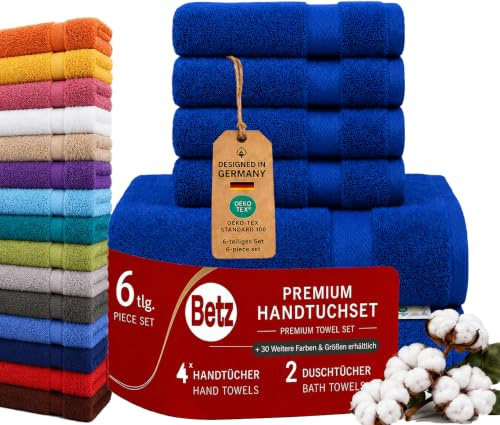 Betz 6er Handtuch Set Premium – 4 Handtücher 50x100 cm – 2 Duschtücher 70x140 cm - 100% Baumwolle – Frottee Handtücher für Bad, Gäste & Alltag – pflegeleicht & langlebig - Farbe Royalblau