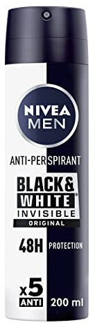 NIVEA MEN Black & White Invisible Original Spray (1 x 200 ml), desodorante antimanchas de cuidado masculino, desodorante invisible para proteger la piel y la ropa