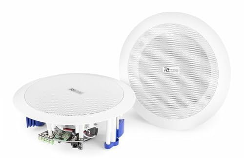 Power Dynamics CSBT60 Deckenlautsprecher Bluetooth Set, 120 Watt Paar, 2-Wege Einbaulautsprecher Decke und Wand, integrierter Digital-Verstärker, ideal für Büros, Heimkino, Wohnzimmer, Weiß