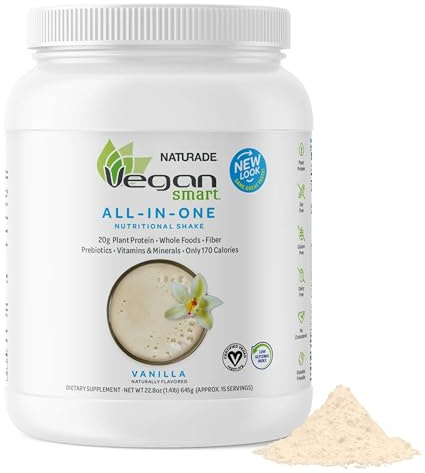 Vegansmart Naturade All-in-One Plant-Based Shake – Low Sugar Nutrition with Protein, Fiber, Vitamins & Minerals, Supports Balanced Energy & Wellness, Vanilla, Vegan - 22.75 oz