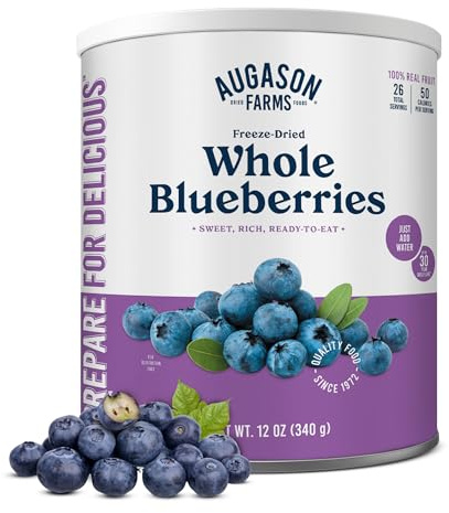Augason Farms Freeze-Dried Whole Blueberries Emergency Food Supply, 26 Servings, 30 Year Shelf Life, Great for Cooking, Baking, and Snacks - Dehydrated Meals, Survival Food Camping Essentials Can