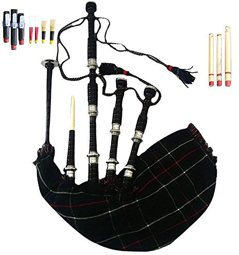 Schottischer Great Highland Dudelsack, natürliches Rosenholz/Palisanderholz mit silberfarbenen Verzierungen, Dudelsack/Gaita