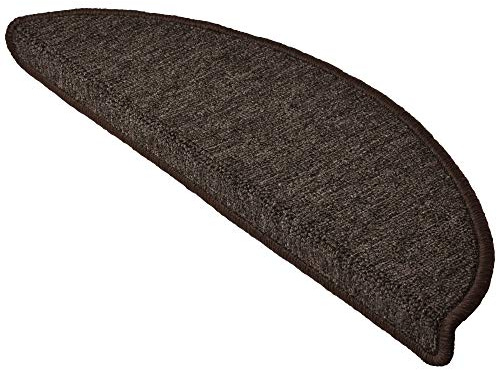 Beautissu Set 15 Alfombras pequeñas semicirculares ProStair Escalera - 55x15 cm - Marrón Oscuro Ribeteado, Antideslizantes y Adhesivas - Alfombras para peldaños