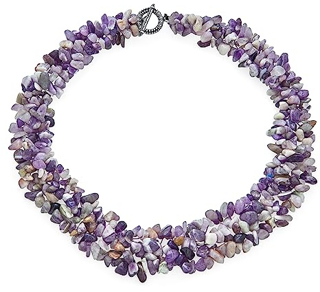 Bling Jewelry Amatista Púrpura De Piedras Preciosas En Trozos De Chips De Racimo De Babero De Varias Hebras Collar Llamativo Para Mujer Plateado