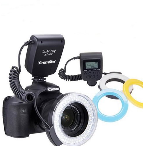 Gin – Foco flash iluminador LED de potencia variable para fotografía macro y grabación de vídeo - Número Guía GN15, con filtros para ajuste de temperatura de color y anillos adaptadores para objetivos con diámetro de 49 mm, 52 mm, 55 mm, 58 mm, 67 mm, 72 mm y 77 mm - para Canon EOS 1D 1DC 1DX 1DS MARK II III IV 2 3 4 5D MARK II III 2 3 6D 7D 10D 20D 30D 40D 50D 60D 70D 100D 300D 350D 400D 450D 500D 550D 600D 650D 700D 1000D 1100D C100 C300 C500 - Nikon D3 D3S D4 D40 D40X D50 D60 D70 D70S D80 D90 D100 D200 D300 D300S D700 D800 D800E D600 D7000 D7100 D3000 D5000 D5100 D5200 D3200 - Olympus PEN E-PM1 E-PL2 E-PL3 E-PL1 PL1s E-P2 E-P3 - Panasonic Lumix DMC-GF3 DMC-GF2 DMC-GF1 DMC-G10 DMC-GH2 DMC-GH1 DMC-G3 DMC-G2 DMC-G6 DMC-GH3