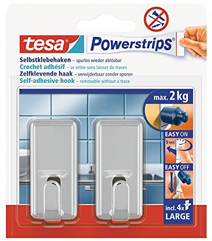 tesa Powerstrips Hooks Large CLASSIC Chrome