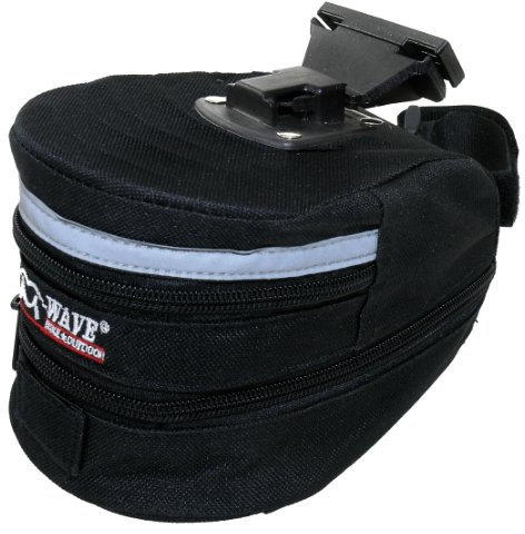 M-Wave Clip-On Saddle Bag, Black, Through Zipper Enlargeable at The Bottom, with Light Bracket and 3 Elastic Straps at The Bottom, with Reflective Tape