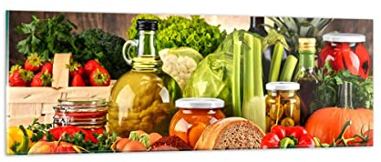 ARTTOR Vidrios decorativos Alimentos verduras brócoli carne Cuadro Sobre Vidrio Moderno 90x30cm Decoracion Salon Cocina Cuadros Pared Impresiones Impresión en Cristal Wall Art Prints GAB90x30-3182