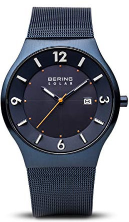 BERING Men Analog Solar Collection Watch with stainless steel Strap and Sapphire Crystal 14440-393, Blue, 40
