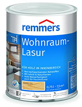 Remmers Wohnraum-Lasur farblos, 0,75 Liter, Holzlasur innen, für Möbel, Böden, Innentüren und Treppen geeignet, mit Abperleffekt