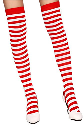Krautwear® Damstrumpor randiga Overknees strumpor randiga strumpor karneval karneval cosplay 80-talet (röd/vit)