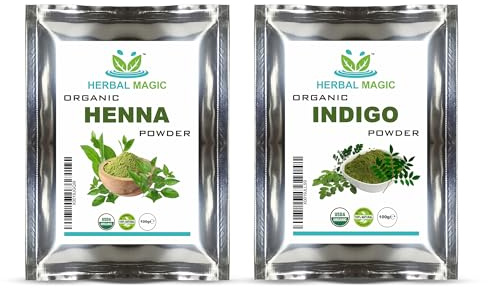 ORGANISCH ZERTIFIZIERT DURCH ECOCERT - ORGANISCH HENNA PULVER (100G) + ORGANISCH INDIGO PULVER (100G)/ KRÄUTER- HAARFÄRBEMITTEL, GO SCHWARZ/ROT/BRAUN NATÜRLICH-NUR VON KRÄUTER- MAGISCH-HALAL/GMP/USDA/ECOCERT/ISO Certified Produce