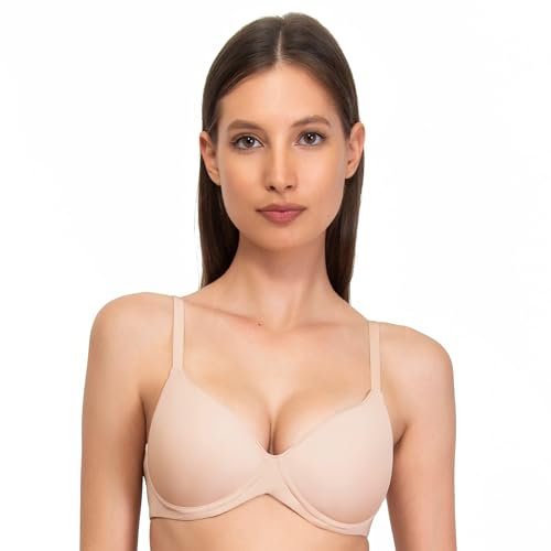 SÌèLEI, Reggiseno con Coppe Graduate, Realizzato in Morbida Microfibra, con Finiture Invisibili e Senza Ferretto, Designed in Italy, Color Cipria, Taglia 5B