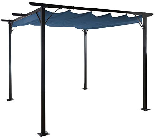 Pergola HWC-C42, Garten Pavillon, stabiles 6cm-Gestell + Schiebedach - 3x3m blau