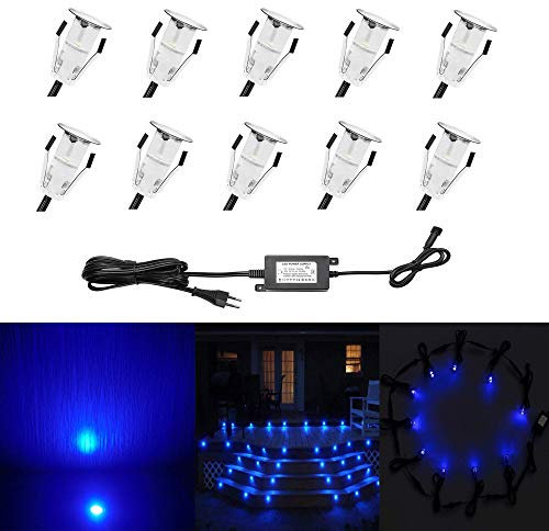 Lot de 10 Lampe de Spot LED Mini Ø18mm Eclairage encastré Inox pour Terrasse Enterré Plafonnier, IP67 Etanche DC12V Lumière Extérieure pour Chemin Escalier Paysage Etape (Bleu)