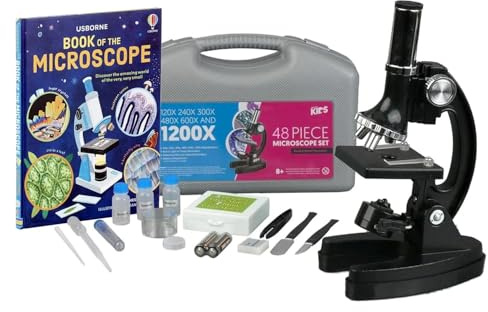 AmScope M30-ABS-KT1-WM 120X-240X-300X-480X-600X-1200X Educational Metal Arm Kids Compound Microscope Kit + Book