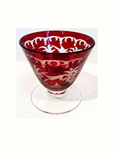 Antique Glass Sherry or Sweet Wine Glass Antique Hand Cut Bohemian Ruby Red Original Egermann Rare Mouth Blown Crystal Drinking Glass Height Approx 6,5 Cm