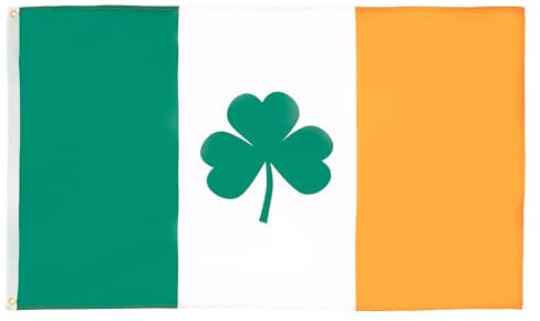 AZ FLAG Flagge Irland mit Klee 150x90 cm Irische Polyester 100D 2 Ösen | Für innen und außen dekorative Flagge Ireland with Clover doppelte Nähte und verstärkte Kanten mit Metallösen 100D Polyester