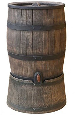 Regentonne braun Roto 120 Liter holzoptik (Inkl. Deckel, Hahn und Aufsetzfuß) [Regentonnen, Regenwassertonne, Wassertank, Regentank]