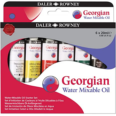 Daler Rowney Set de Iniciación Pintura al Óleo Diluible al Agua Georgian, con 6 Tubos de Colores Surtidos, 6 x 20 ml, 6 Colores Surtidos