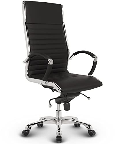 VERSEE Premium Echt-Leder Chefsessel Montreal in Schwarz - Ergonomischer Designstuhl für Büro und Home-Office - Sitzhöhe 46-54cm - Belastbar bis 150kg