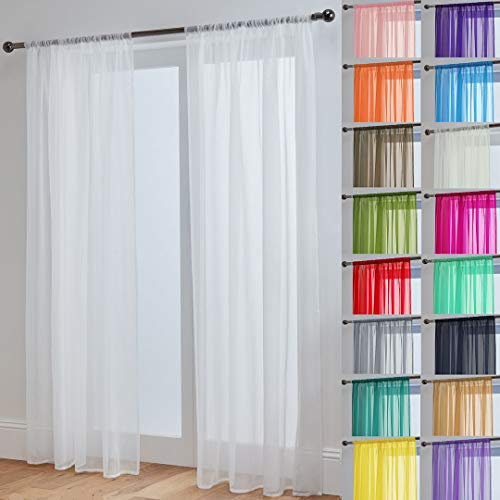 John Aird Lucy Voile Curtains - Rod Pocket Slot Top - Pair Net Curtains - 2 Panels (White, W 58 x L 72)