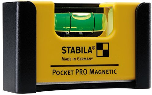 STABILA Pocket PRO Magnetic mini spirit level with belt clip, 7 cm, strong rare earth magnet, 1 horizontal level, made in Germany, yellow, 15 x 8 x 20 cm