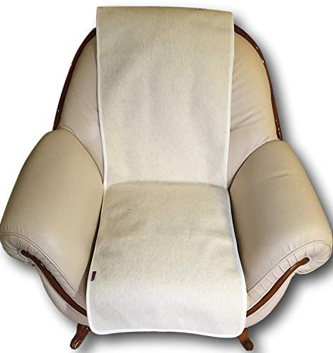 Alpenwolle Sesselschoner Wellenoptik weiß 50x200cm Couchschoner Sesselauflage Sesselüberwurf Sitzauflage Überwurf 1 Stück, 100% Merinowolle