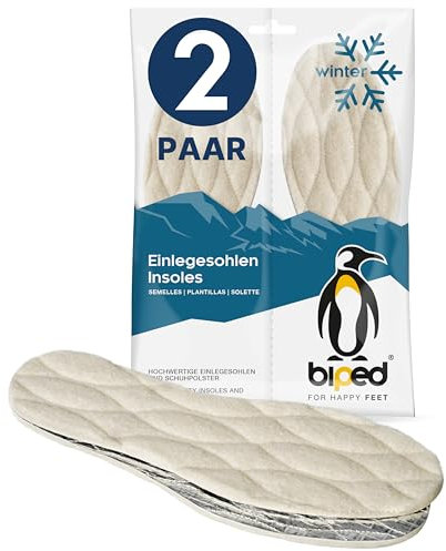 biped 2 Paar Winter Einlegesohlen - Schuheinlagen aus echter Lammwolle - Wärmende Thermo Einlagen mit Aluminium Unterseite z2391(39)