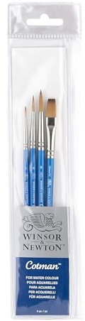 Winsor & Newton, Cotman akvarell syntetiska borstar, kort handtag, förpackning med 4 (1,4 och 6 runda och 10 mm ett)