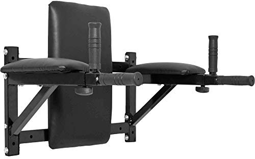 GORILLA SPORTS® Dip Station - Wandmontage, 60 x 58-69 x 50 cm, bis 200 kg Belastbar, Verstellbar, mit Polsterung, Schwarz - Bauchmuskeltrainer, Dipstation, Dips Barren, Dip-Station