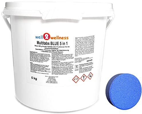 well2wellness Multitabs Blue 5in1 200g 5,0 kg | Chlor Tabletten | Langsamlöslich | 5 Wirkungen in 1 Tablette | Langanhaltende Wirkung | Multifunktionstabletten | Reinigungstabletten