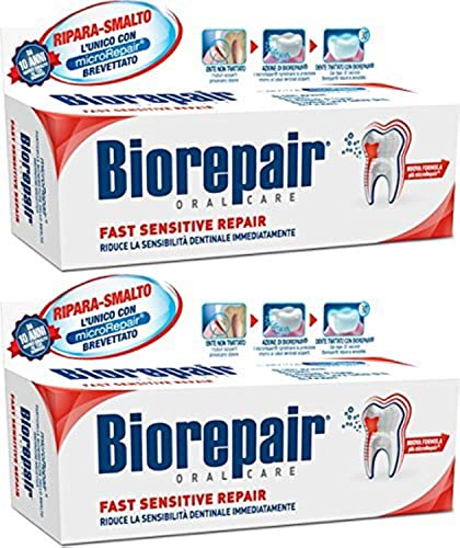 Biorepair: Fast Sensitive Repair Toothpaste with microRepair, New Formula - 2.5 Fluid Ounce (75ml) Tubes (Pack of 2) [ Italian Import ]