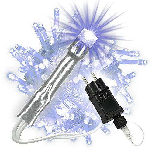 Nipach GmbH 100 luci LED blu per interni ed esterni, cavo trasparente, trasformatore, timer, illuminazione natalizia, decorazione per feste di Natale