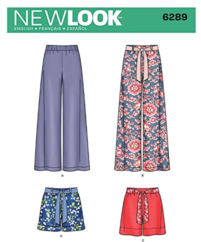 New Look Sewing Pattern 6289: Misses' Pull-on Pants or Shorts and Tie Belt, Size, White, 36-46