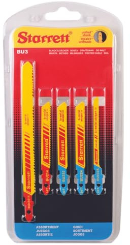 Starrett Assorted Metal Cutting Jigsaw Blade Set - 5-Pieces - Various Lengths & TPI - Unified Shank Bi-Metal Saw Blade Set - BU3