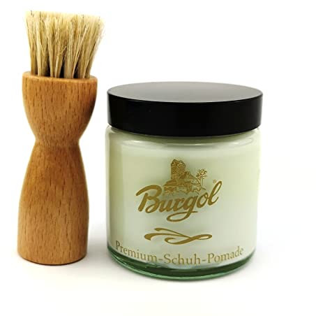 Burgol Schuhpflegeset Schuhpomade FARBLOS und Tiegelbürste