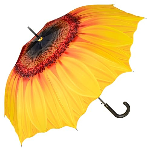 VON LILIENFELD Paraguas de Iluvia Largo Clásico Automático Grande Estable Mujer Motivo Floral Girasol