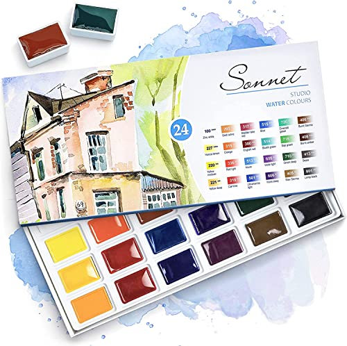 Sonnet Aquarellfarben Set – 24 kräftige Aquarell Wasserfarbkasten – Hochwertiger Künstler-Aquarellkasten - Hergestellt in St. Petersburg von Nevskaya Palitra